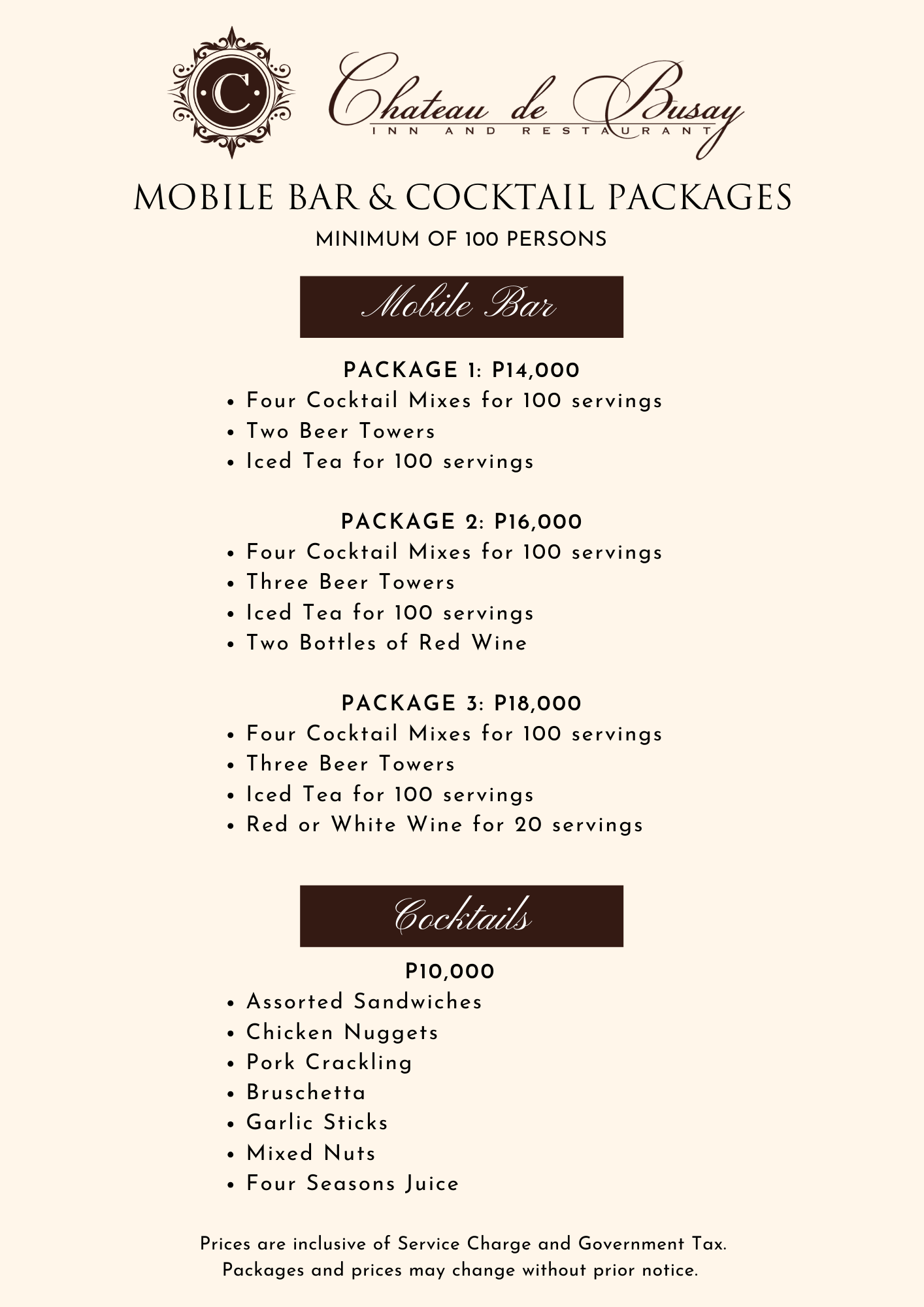 Mobile Bar and Cocktail Packages